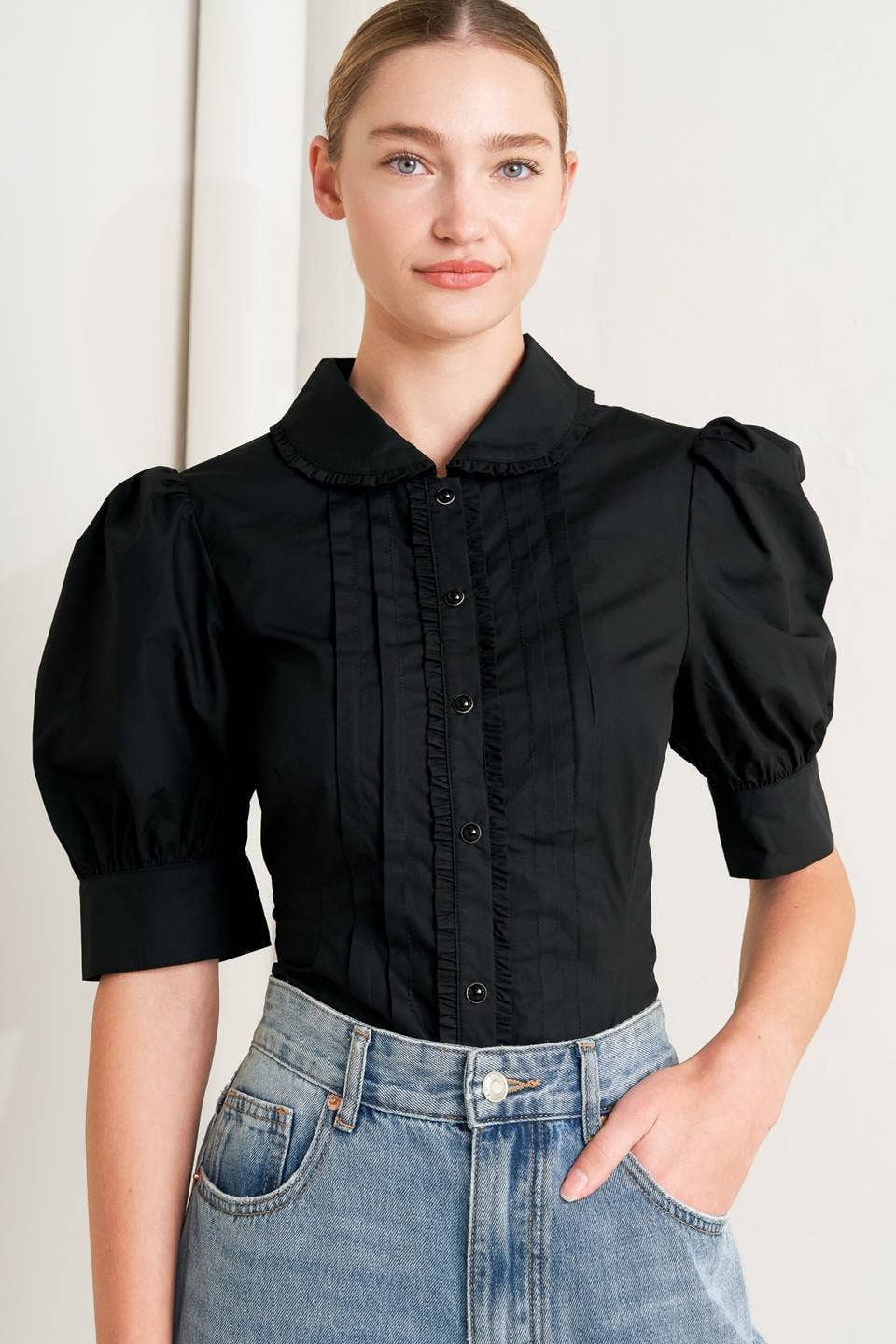 Puff Sleeve Button Up Top