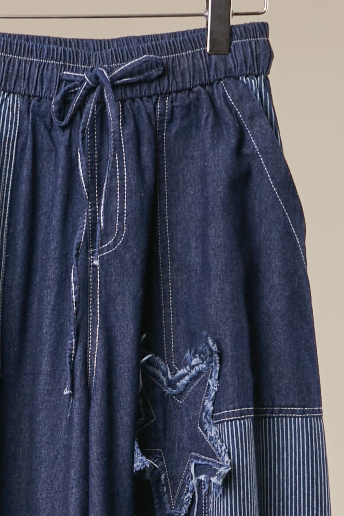 Frayed Star Patch Wide Leg Denim