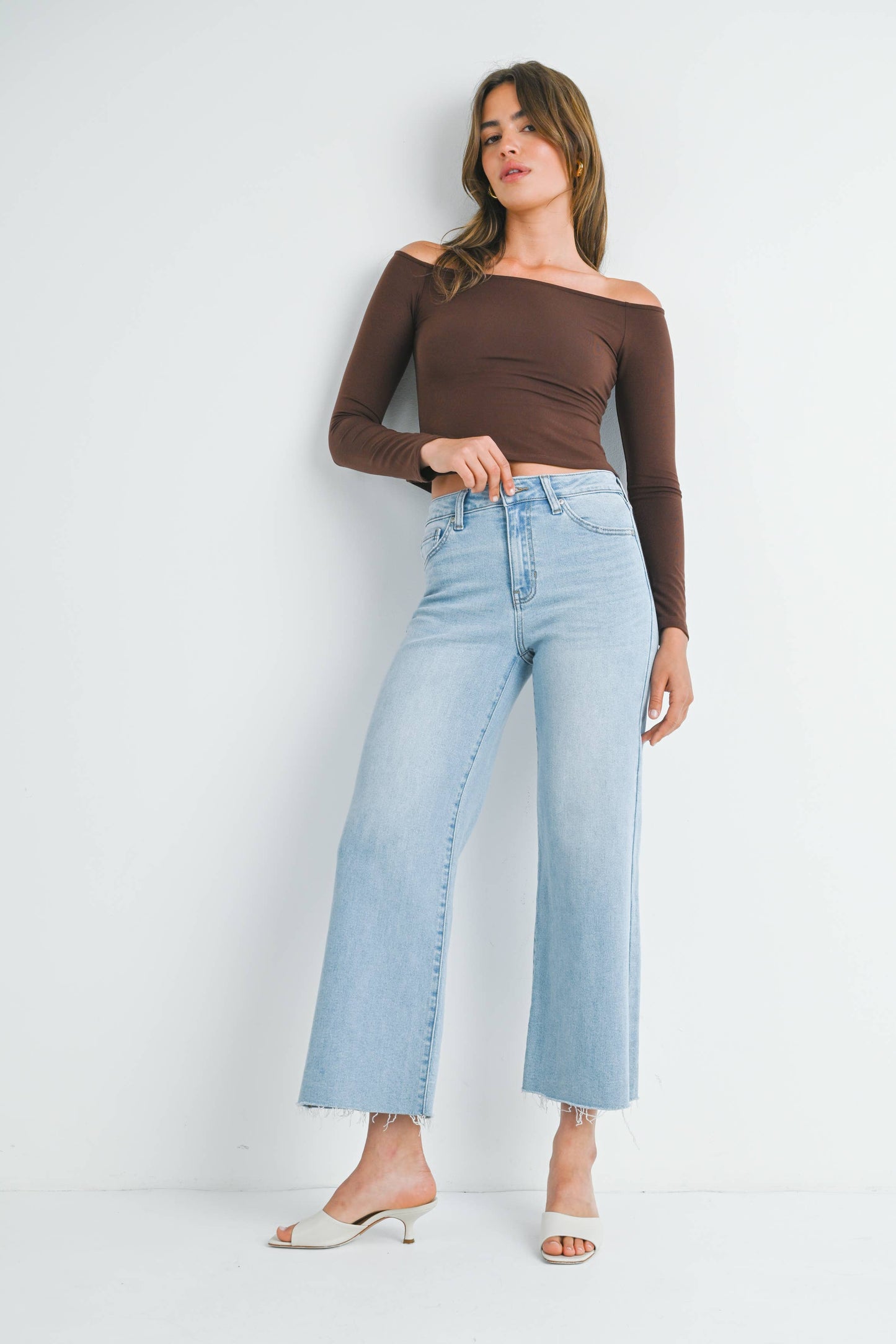 JBD Slim Wide Leg Raw Hem Denim