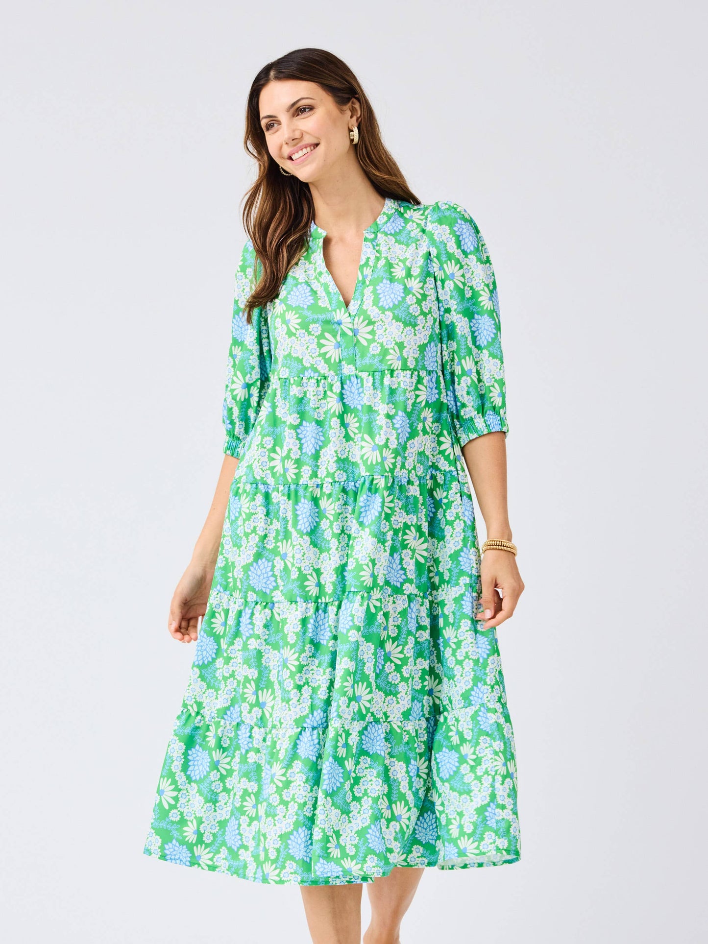 Daisy Green Floral Midi Dress