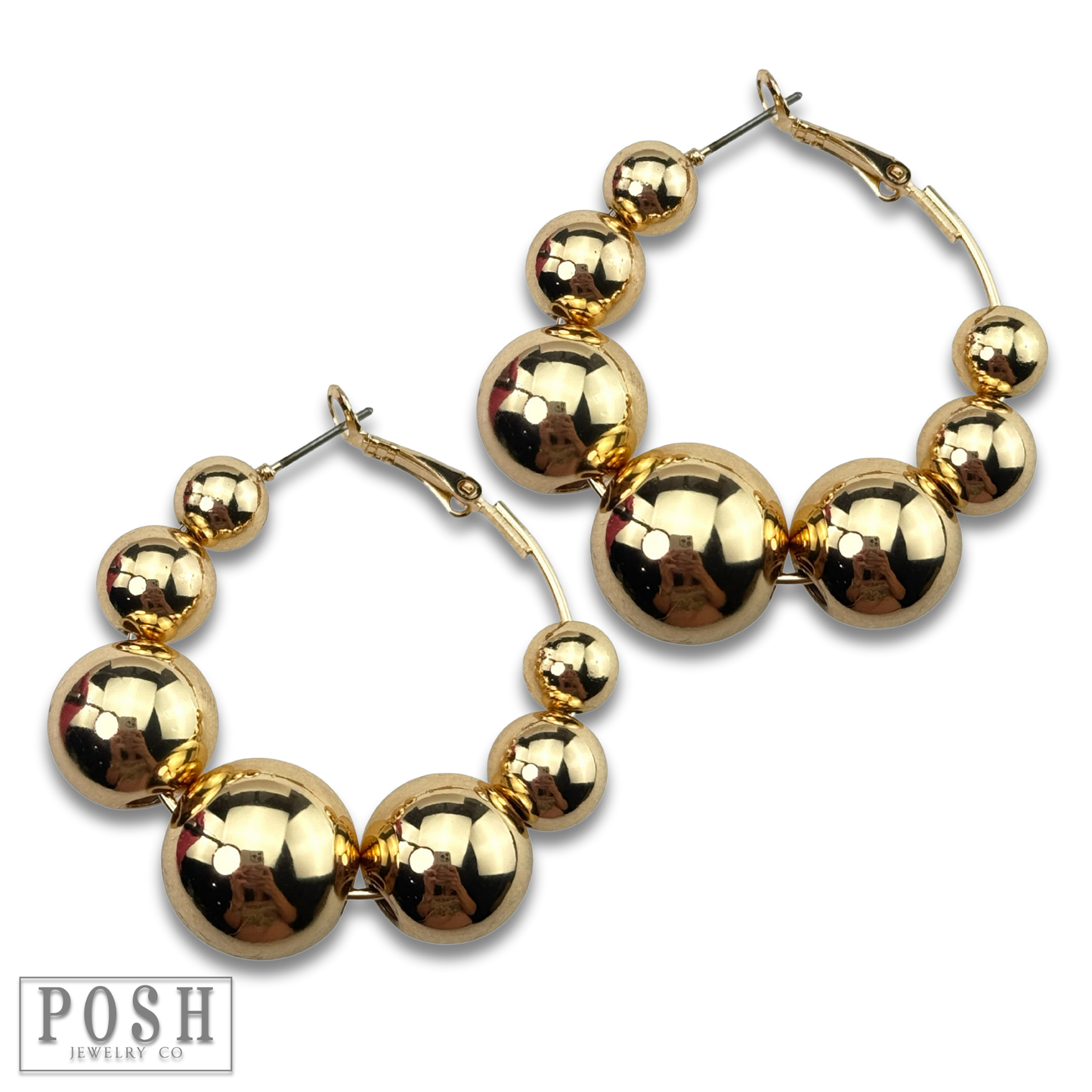 Large bead hoop earring: Gold