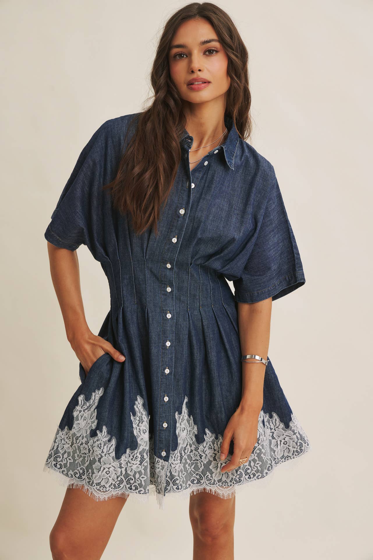 Lace Hem Denim Mini Dress