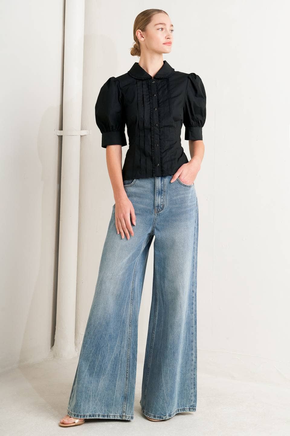 Puff Sleeve Button Up Top