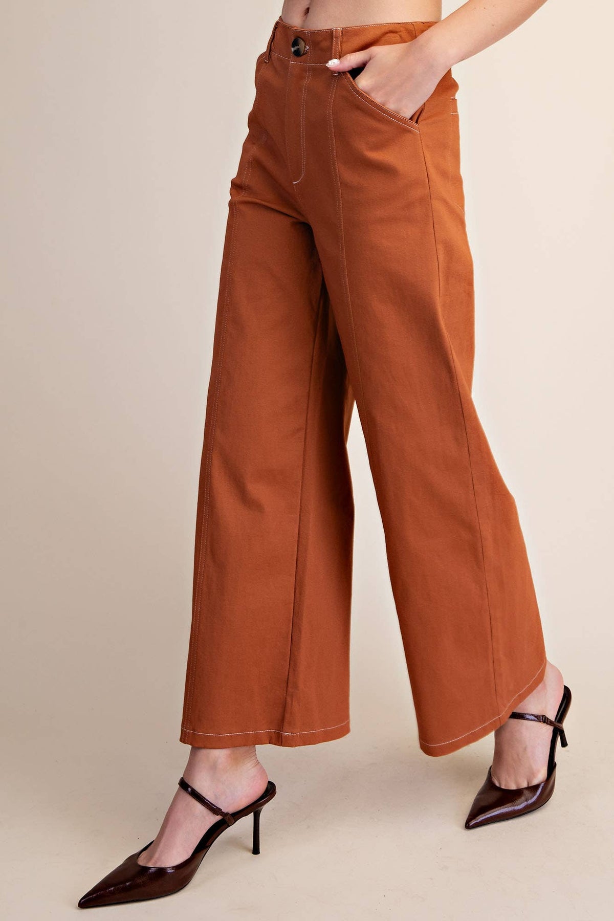 Zoey Wide Leg Stretch Bottoms in Camel