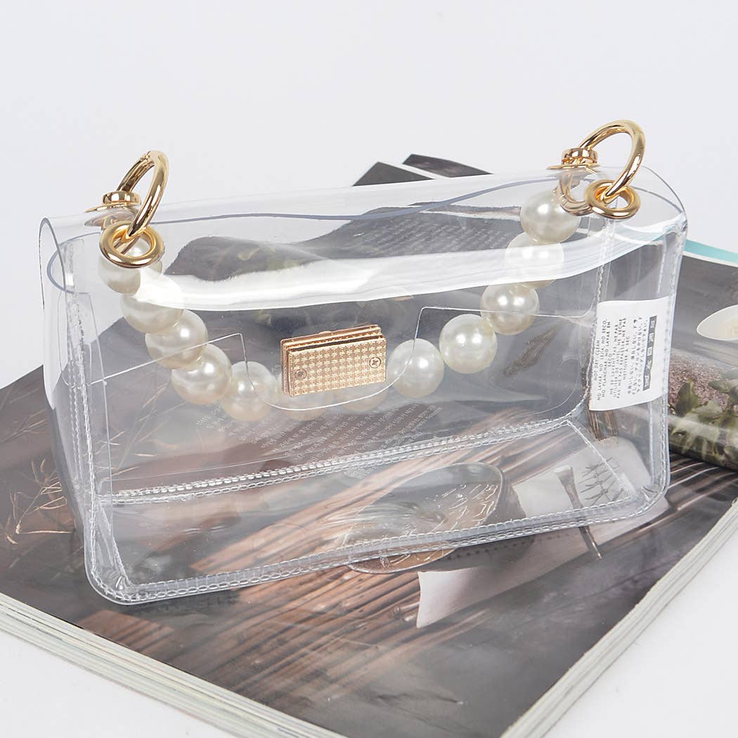 Transparent Cross body Bag With Large Pearl Handle
