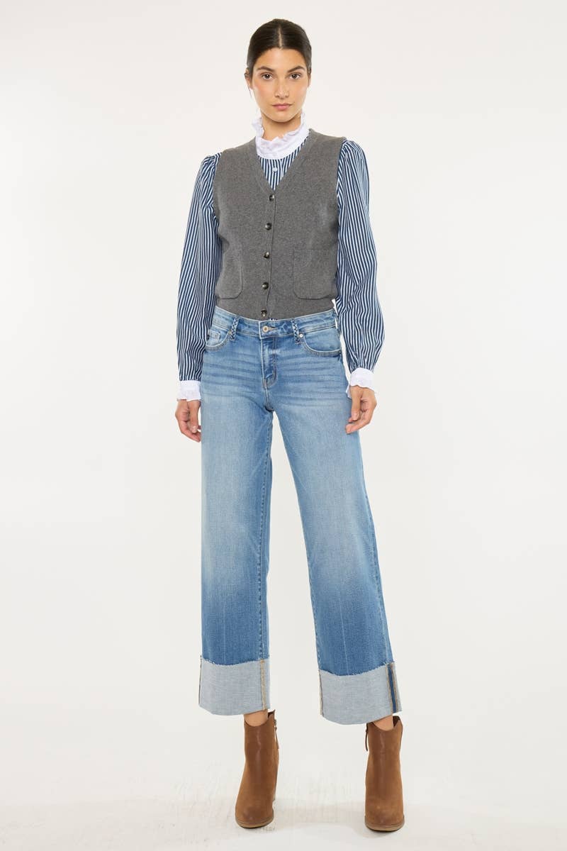 KanCan Wide Cuff Cropped Denim