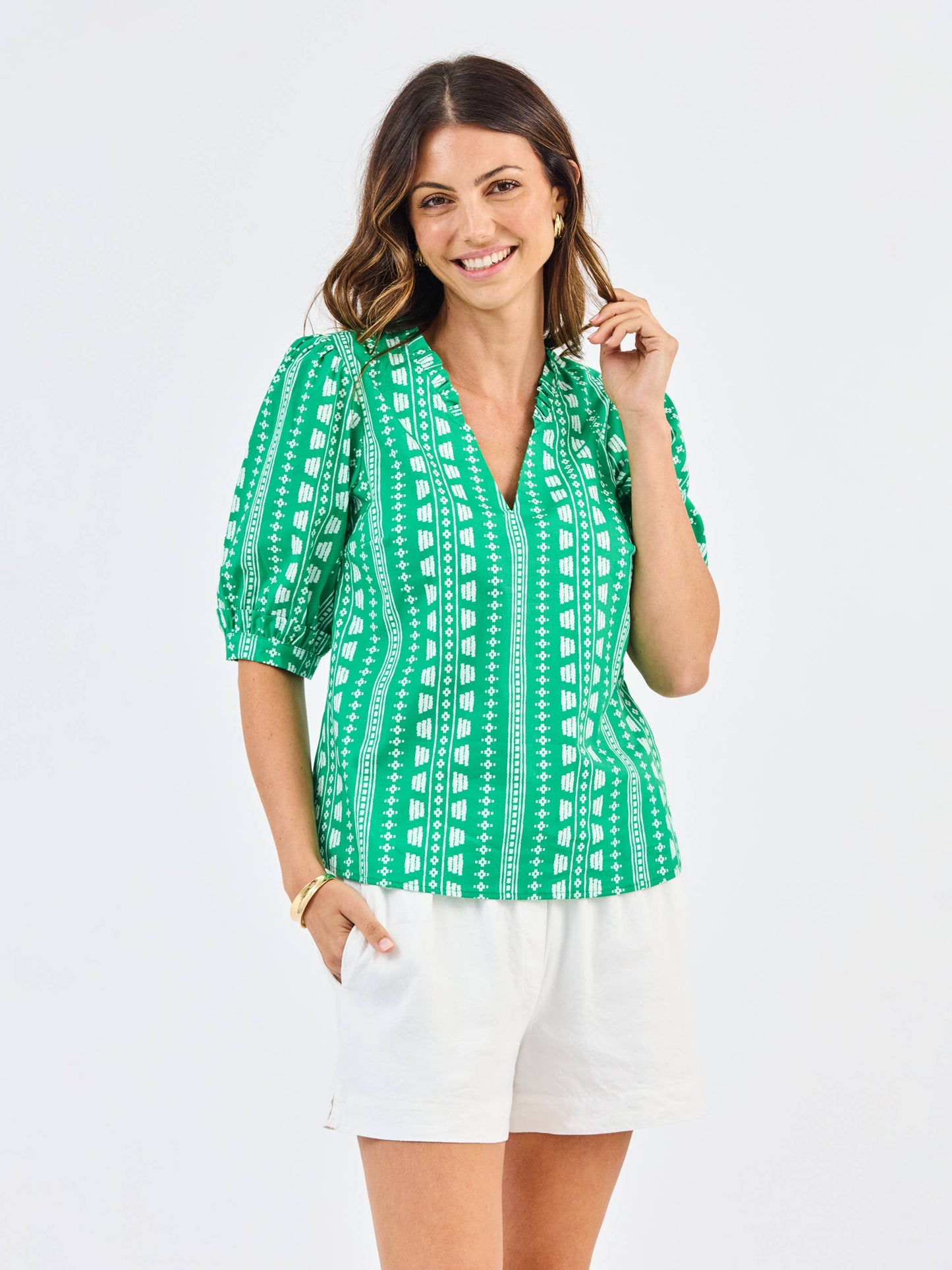 Green with White Stitch Design Top