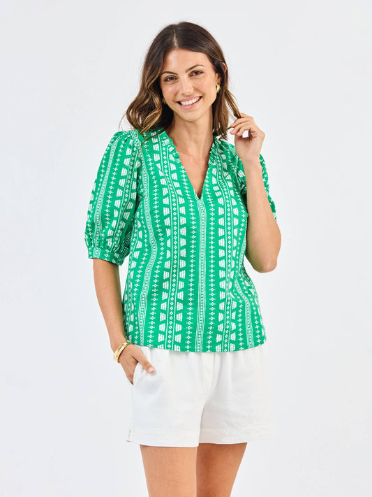Green with White Stitch Design Top
