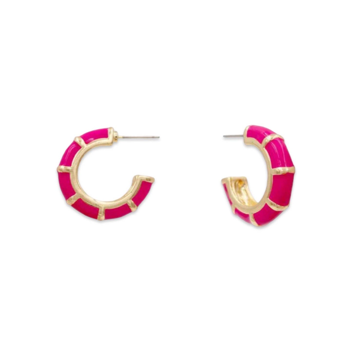 Petite Fuchsia Bamboo Hoop Earrings