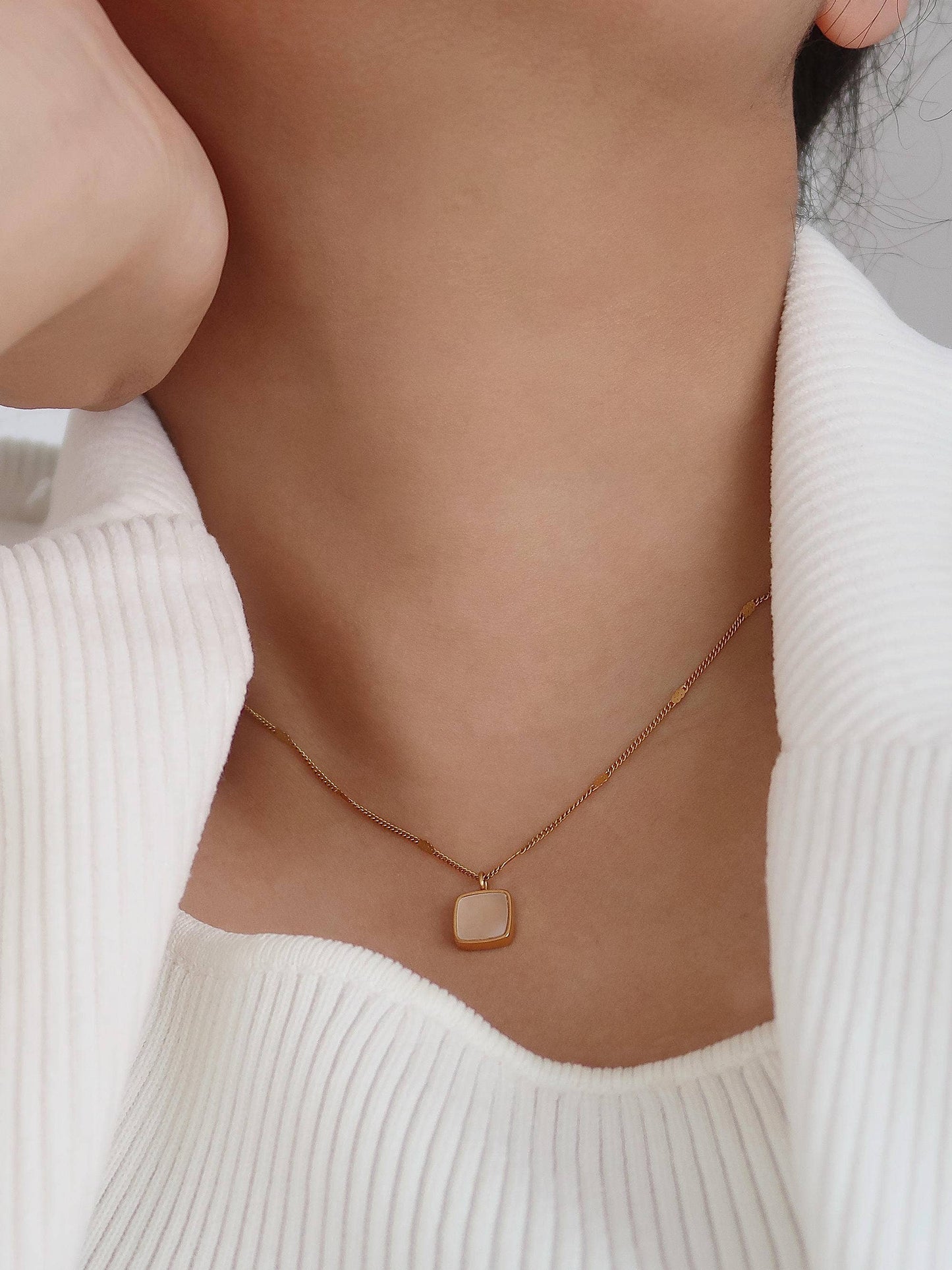 Felicity 18K Gold Non-Tarnish Shell Square Necklace: Yellow Gold