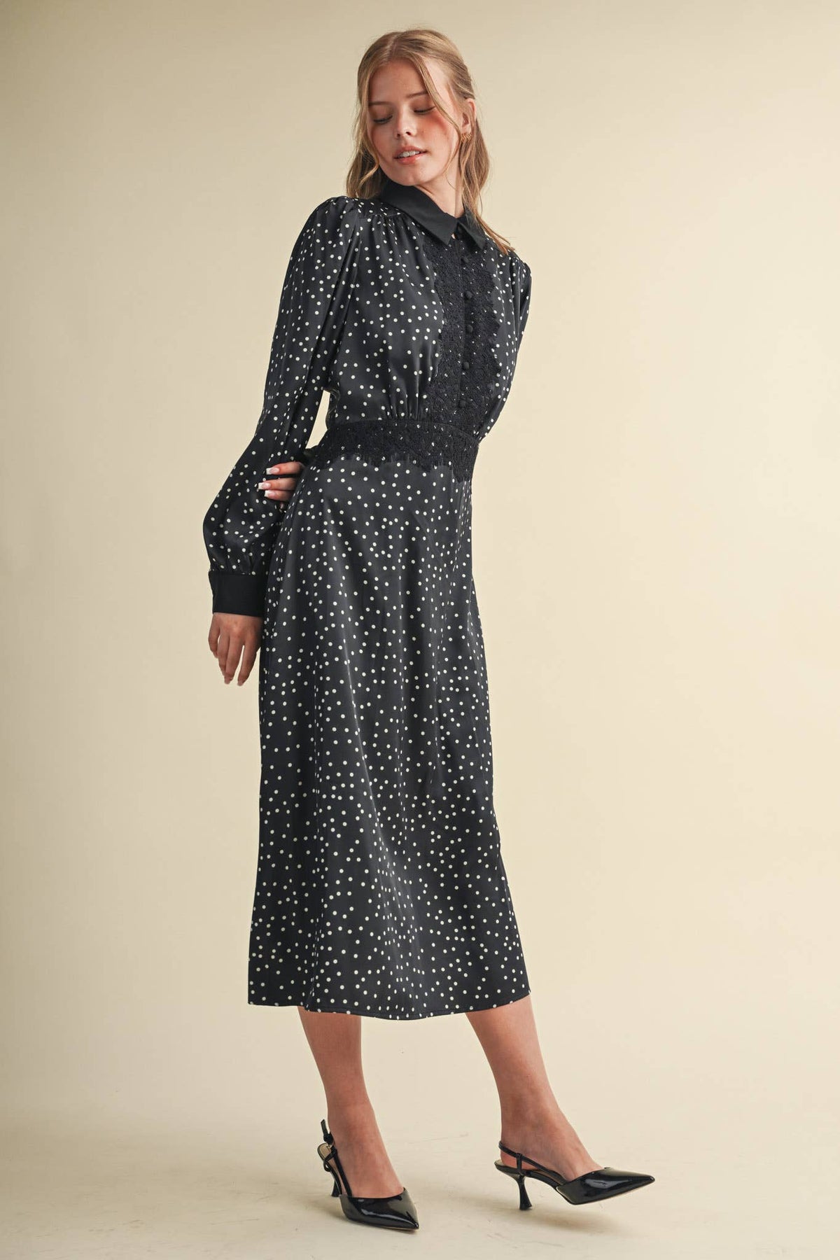 Daisy Dot Lace Trim Satin Dress