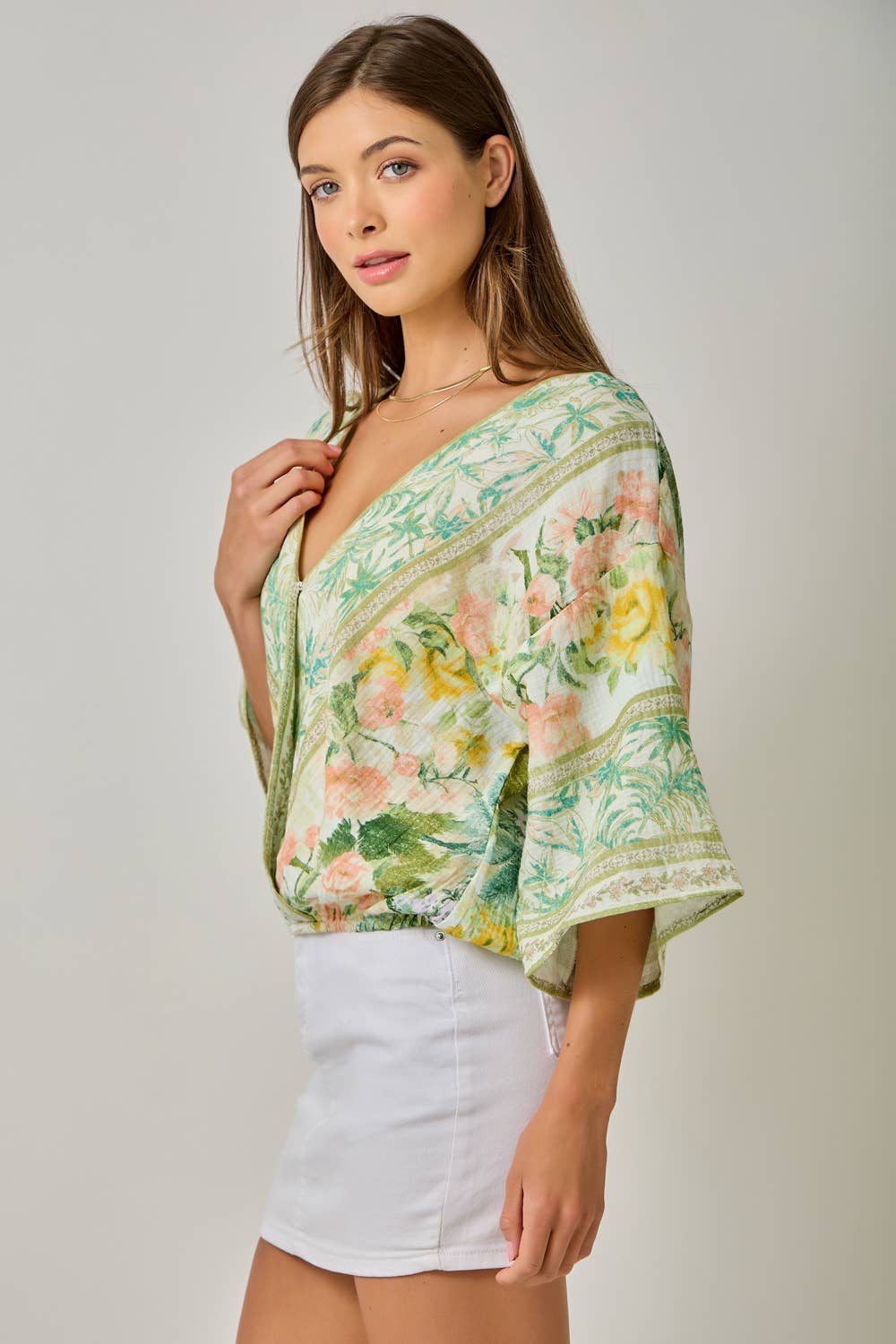 Front Wrap Kimono Top in Light Green
