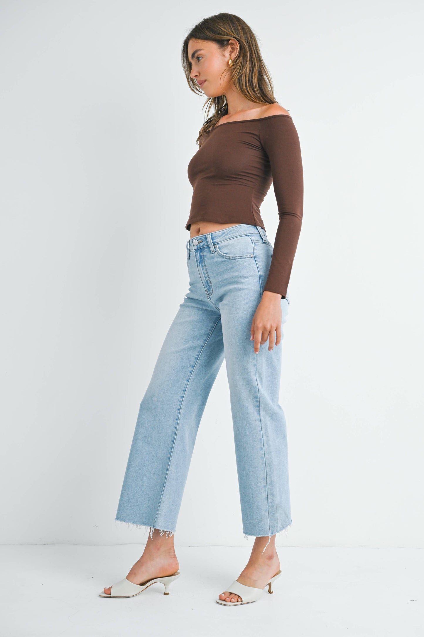 JBD Slim Wide Leg Raw Hem Denim