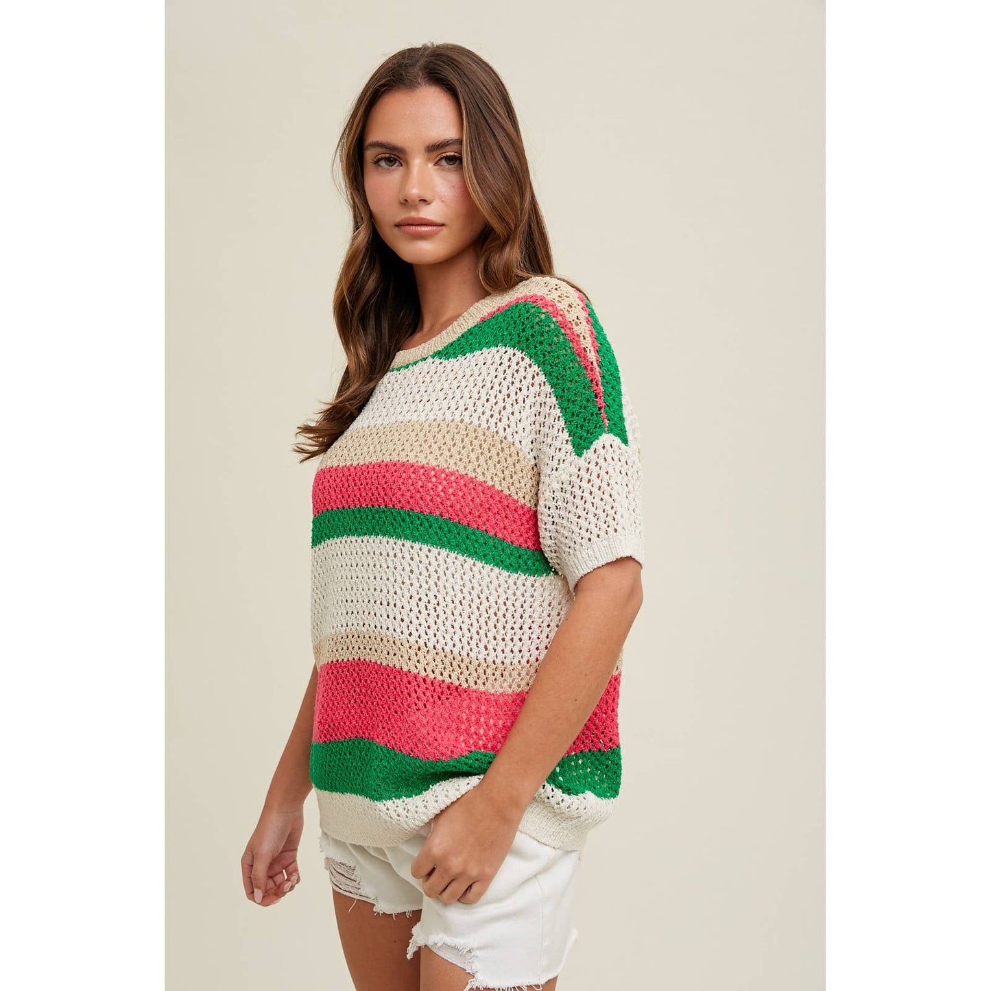 Multi-Color Open Knit Striped Sweater