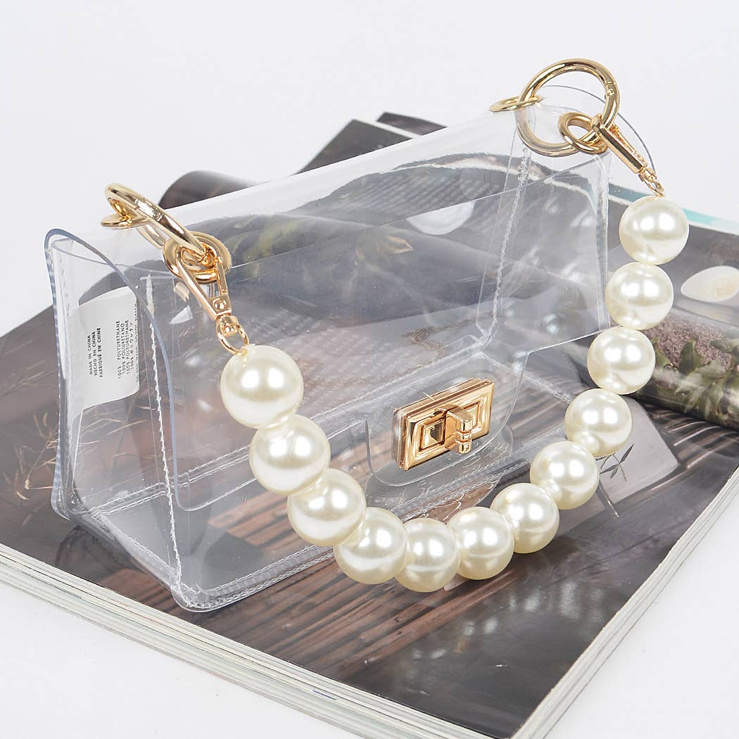 Transparent Cross body Bag With Large Pearl Handle