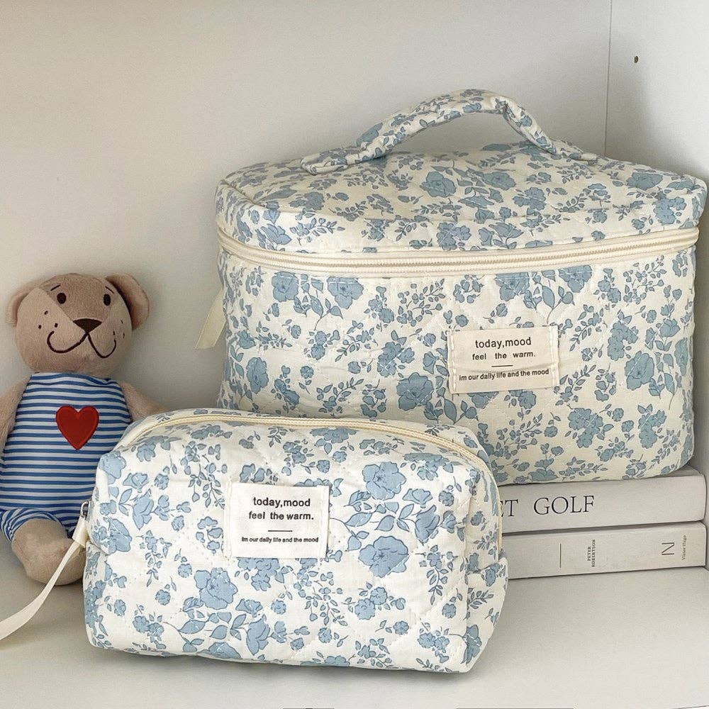 Blue Floral Large Make Up Bag