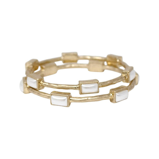 Hammered Gold Bangles with Pearl Accents