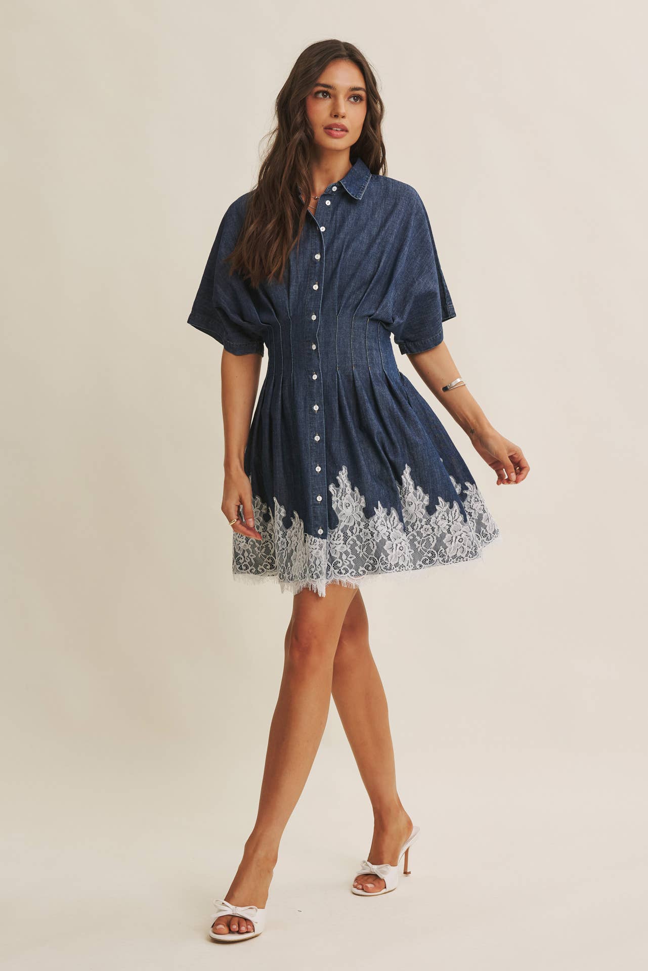 Lace Hem Denim Mini Dress