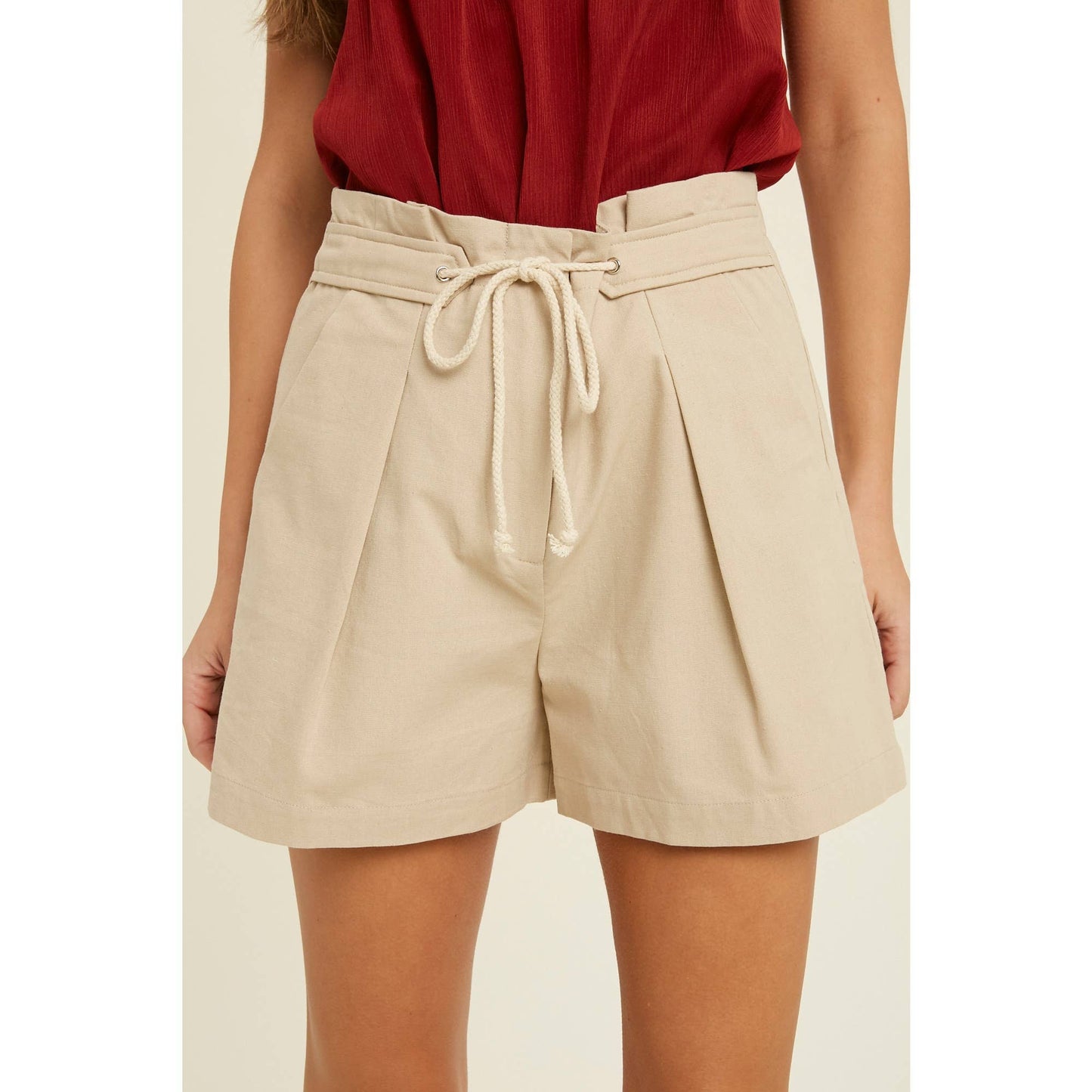 Tie Front Shorts in Tan