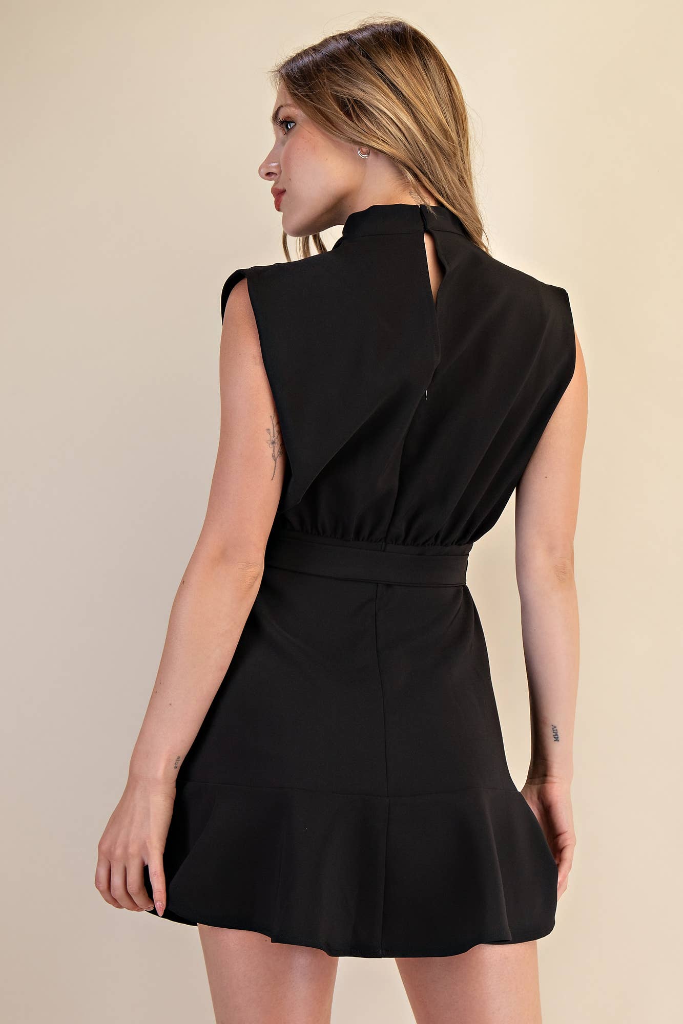 Cowl Neck Sleeveless Mini Dress in Black