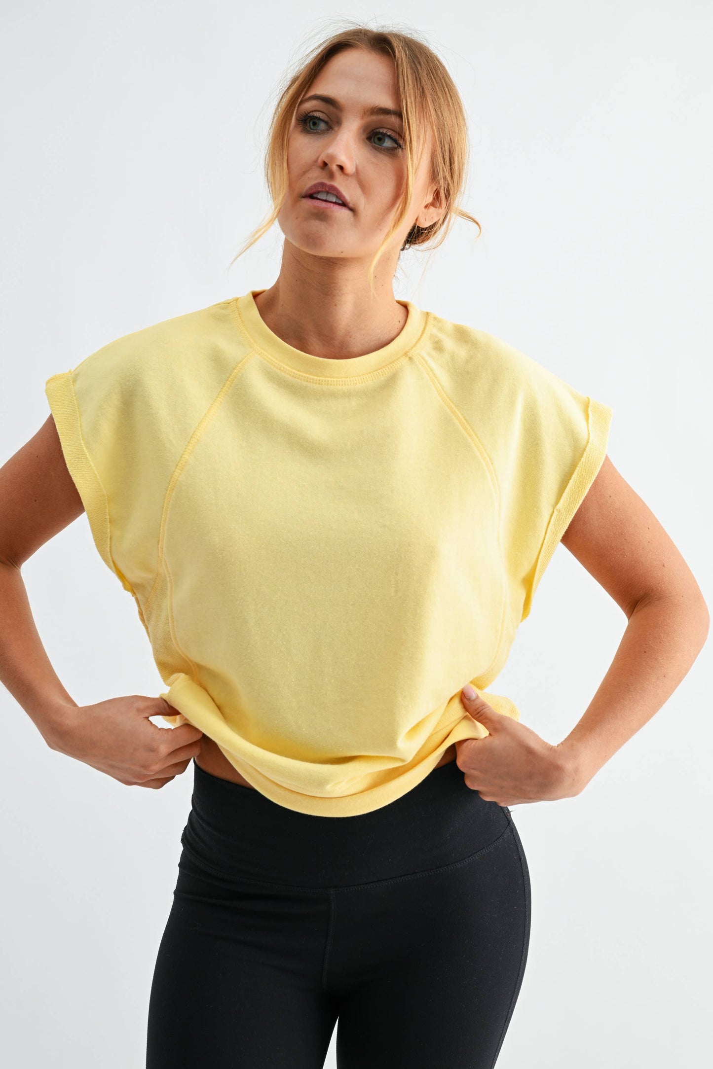 French Terry Cap Sleeve Top in Yellow