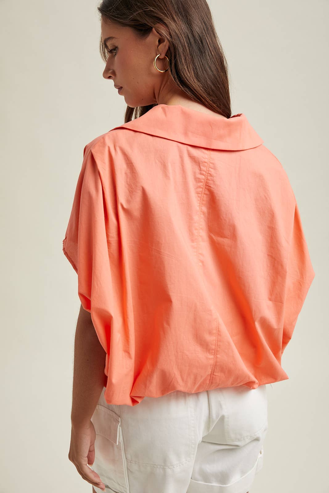 Bubble Hem Button Up Top in Melon