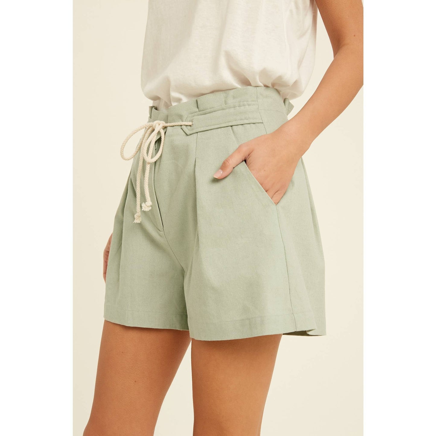 Tie Front Shorts In Sage