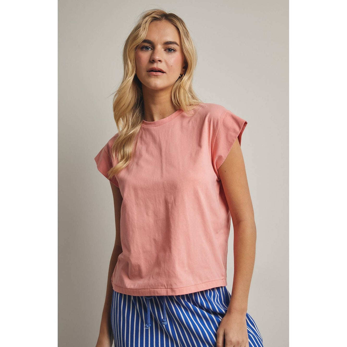 Cap Sleeve Knit Top in Peach