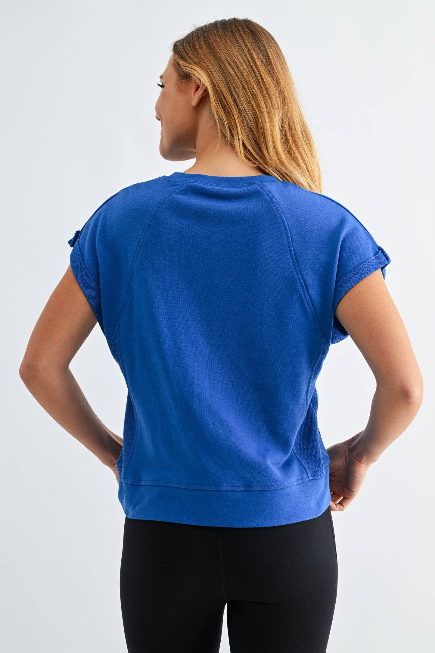 French Terry Cap Sleeve Top in Royal Blue