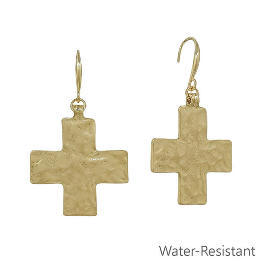 Hammered Gold Cross Earrings