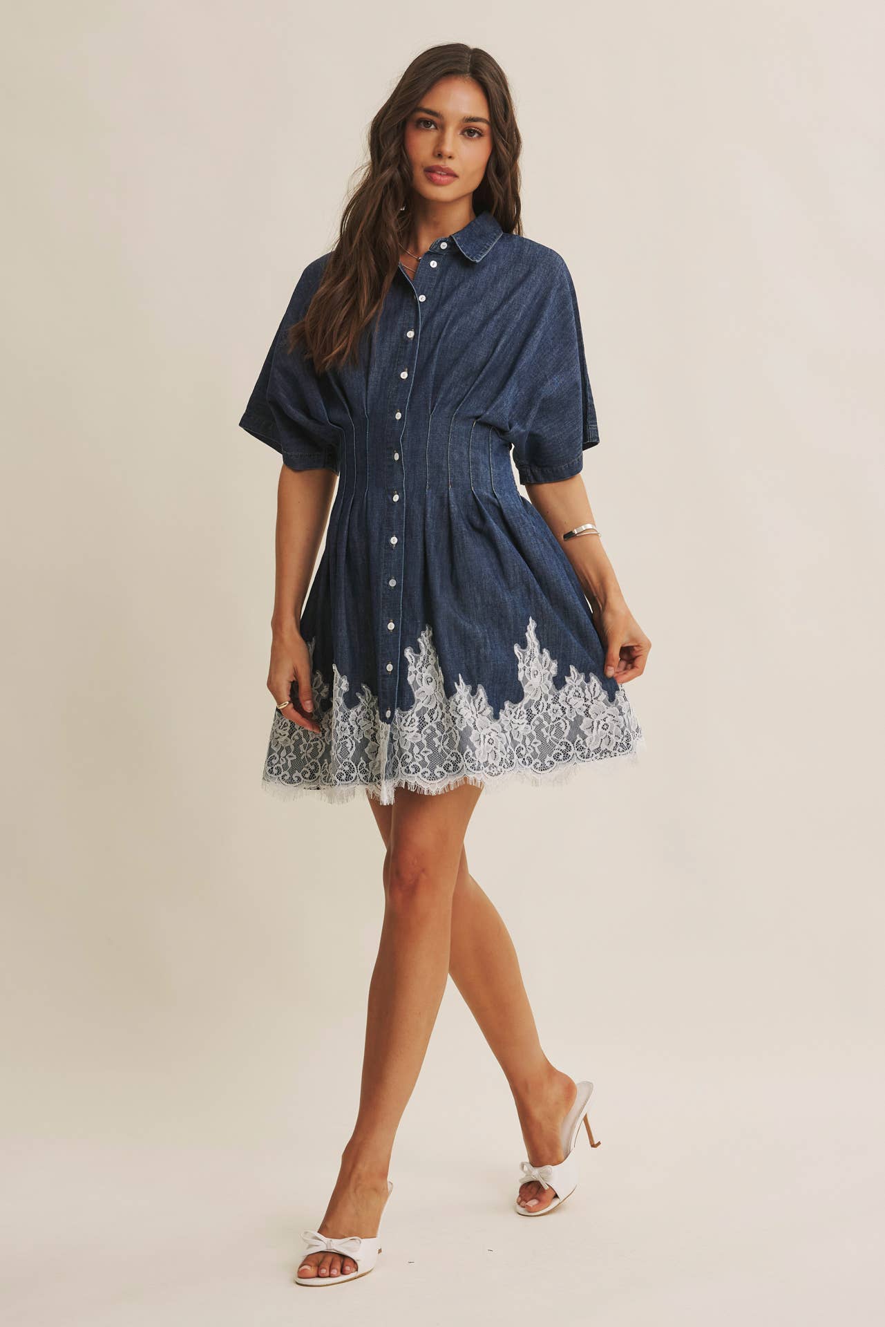Lace Hem Denim Mini Dress