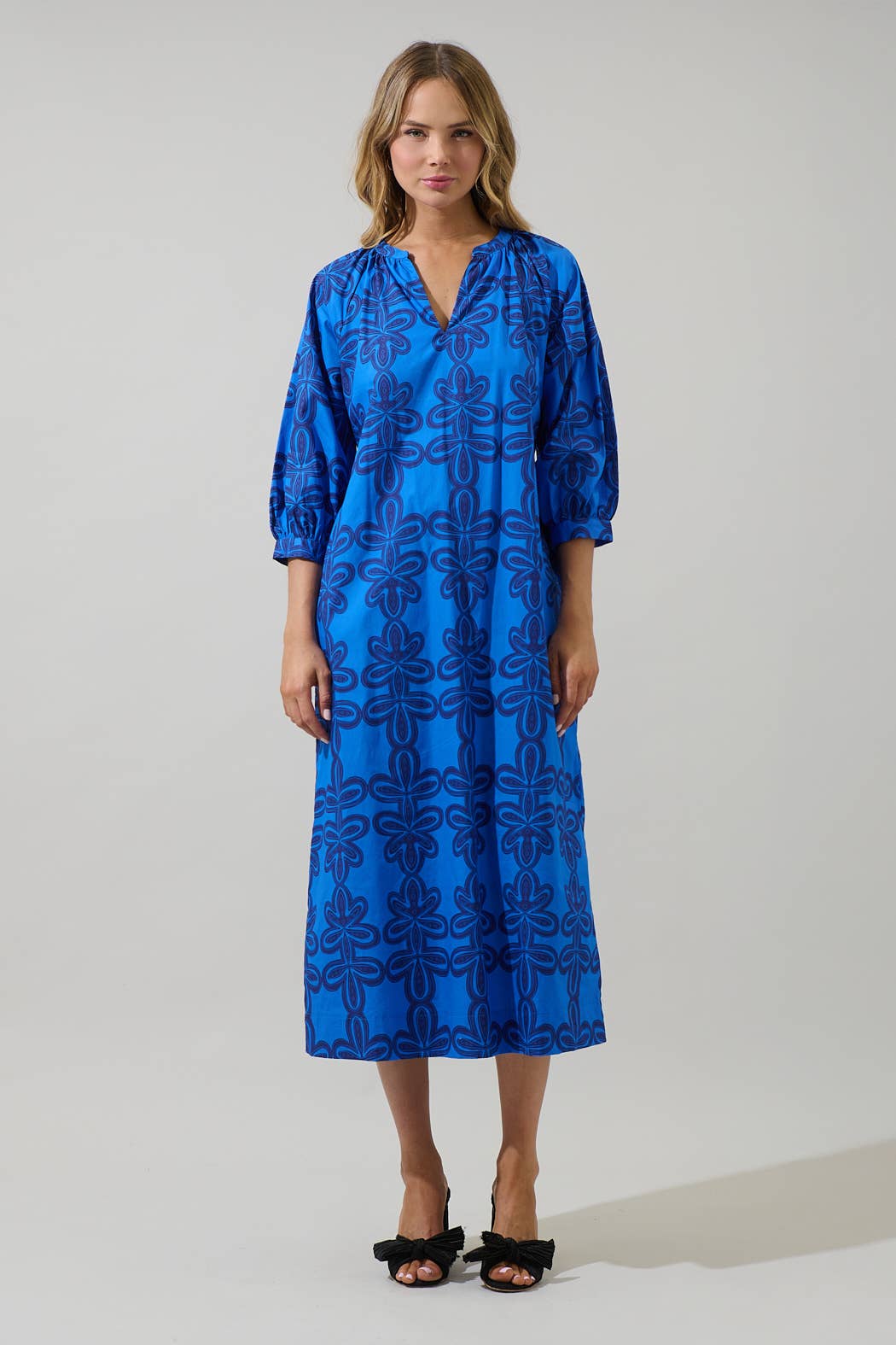 Abstract V-Neck Midi Dress