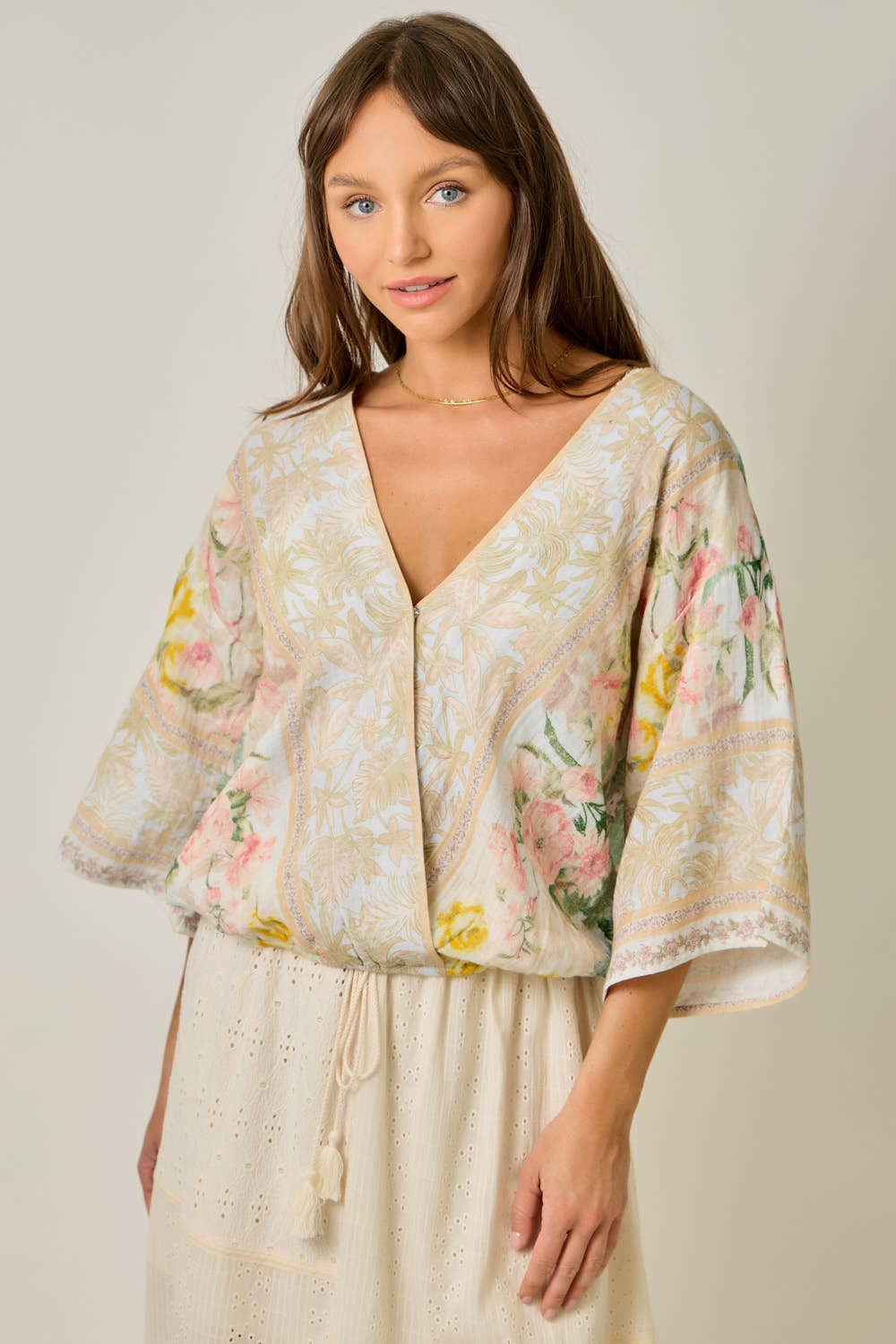 Front Wrap Kimono Top in Oatmeal
