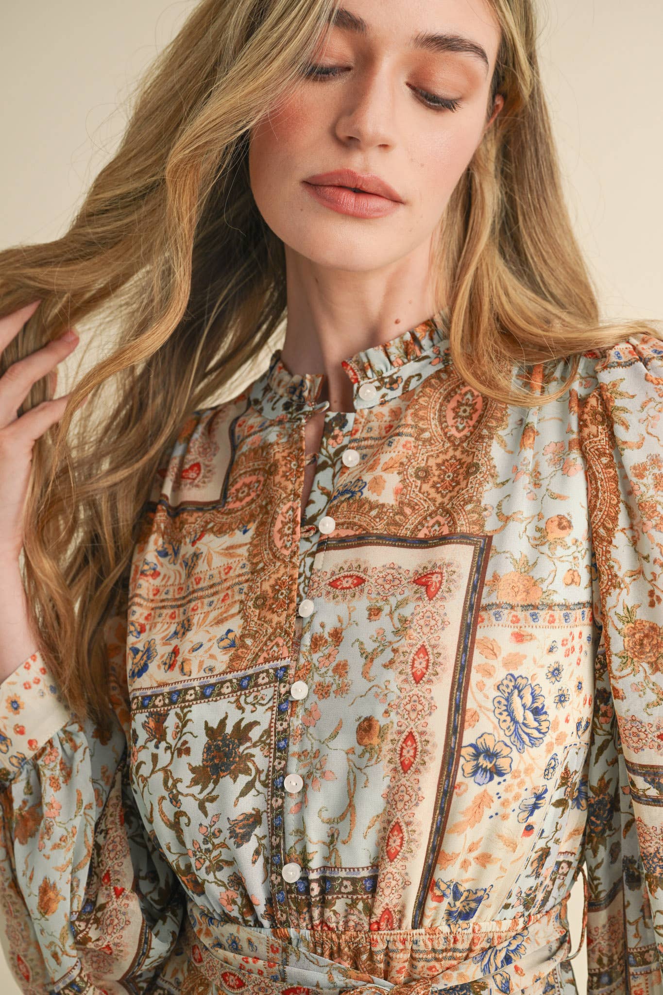 Dusty Blue Patch Print Dress