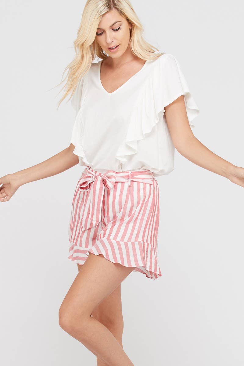 Striped Ruffle Hem Shorts