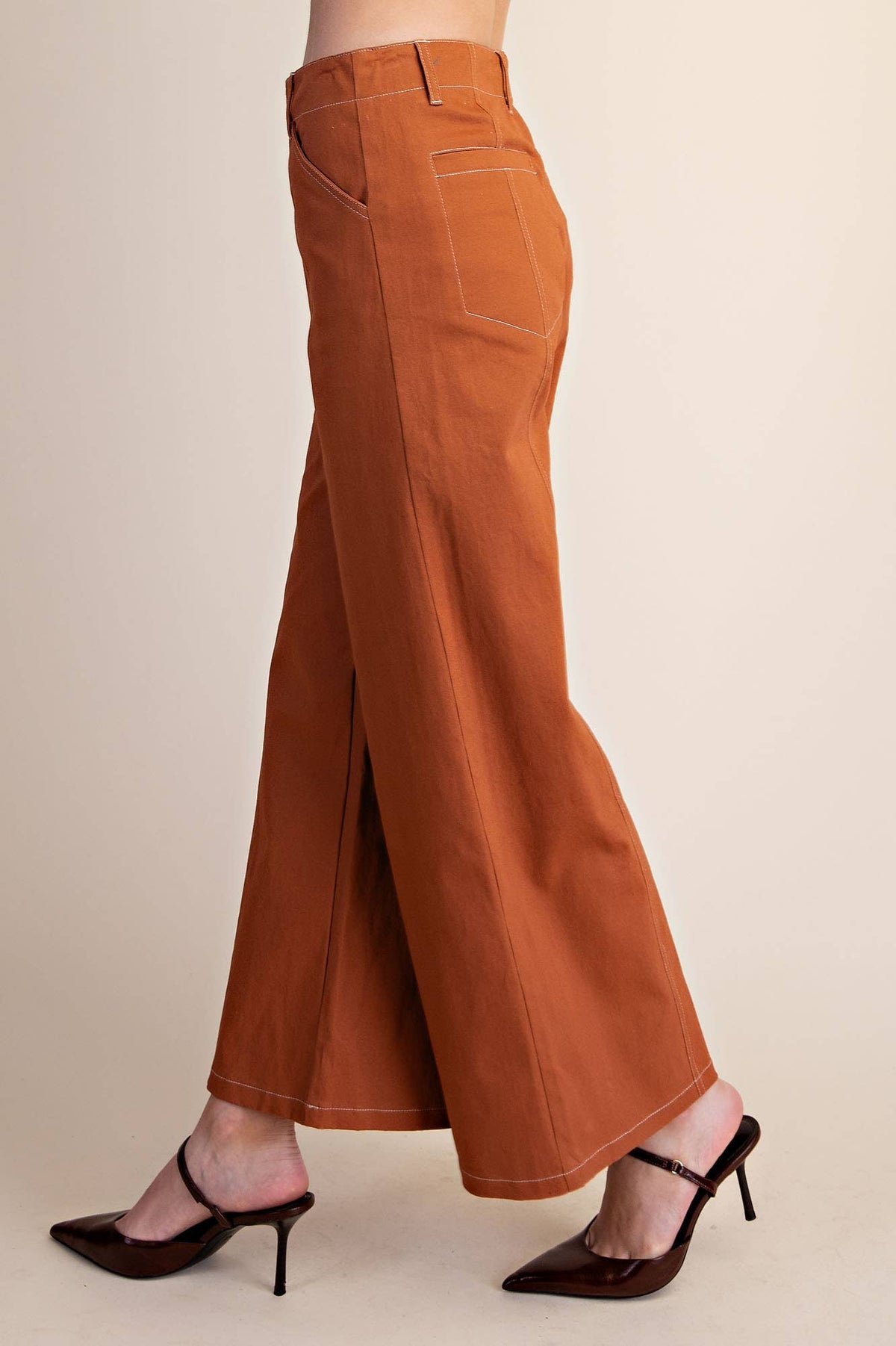 Zoey Wide Leg Stretch Bottoms in Camel