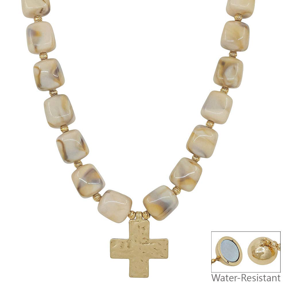 Chunky Natural Beaded Necklace with Gold Pendant Necklace