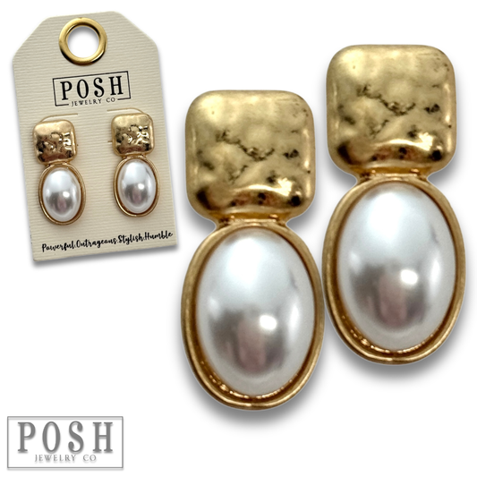 Oval bead post earring: White
