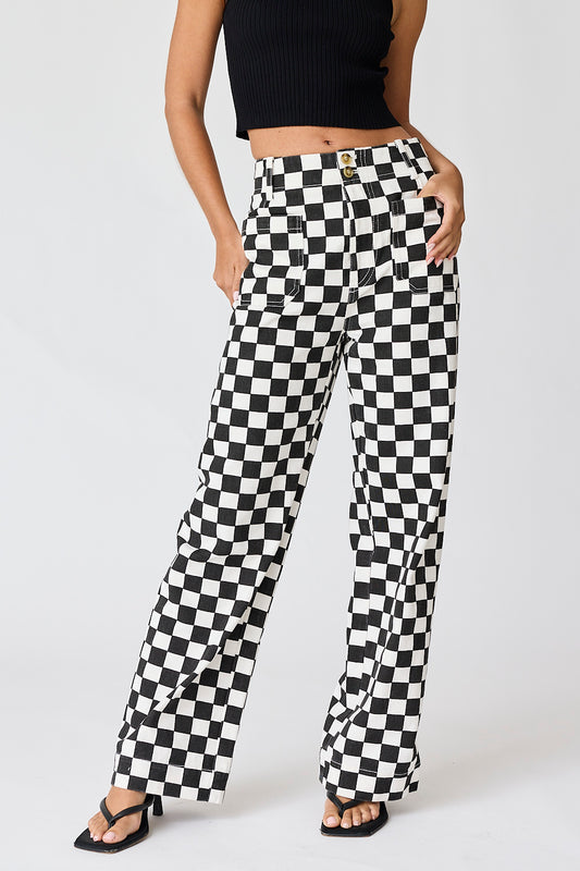 Black Checkered Game Day Pant