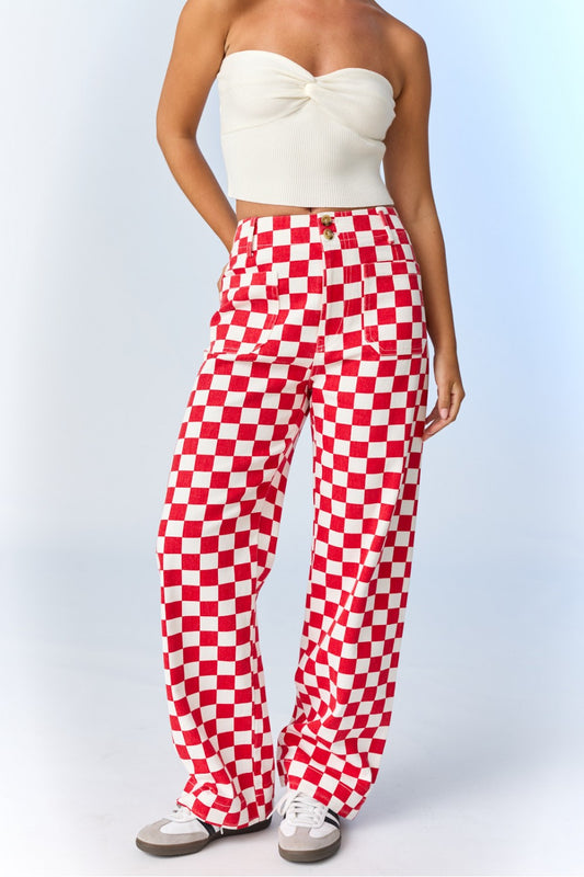 Red Checkered Game Day Pant