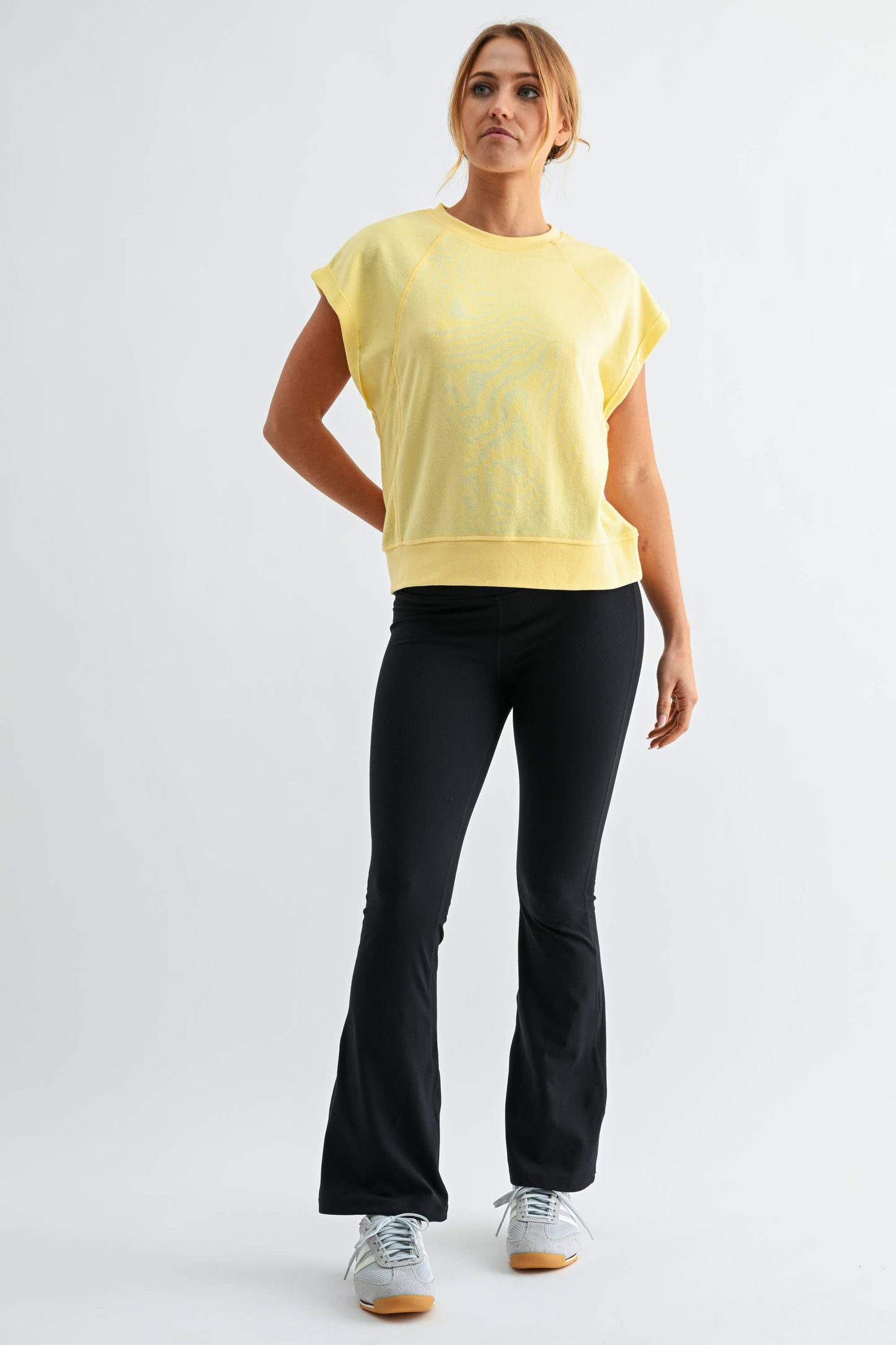 French Terry Cap Sleeve Top in Yellow