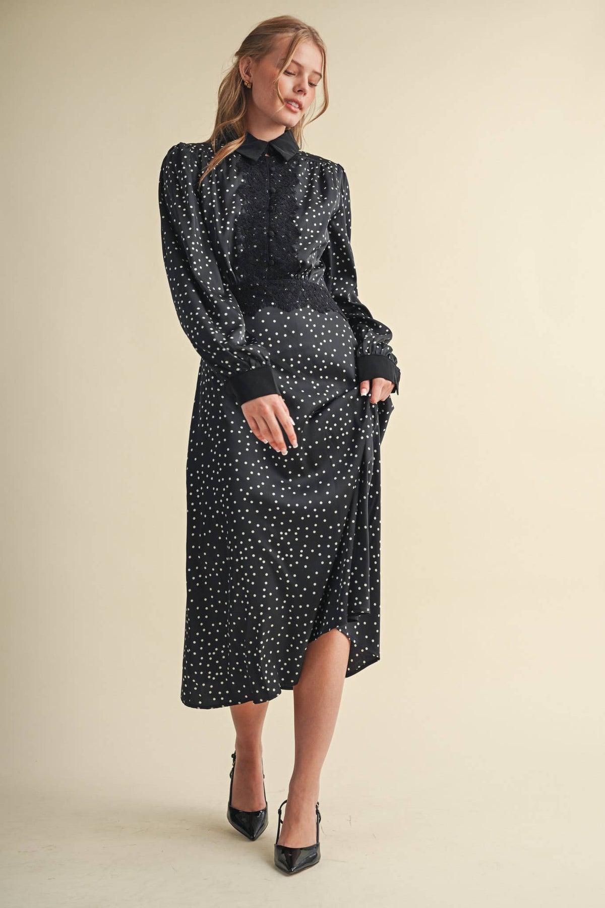 Daisy Dot Lace Trim Satin Dress