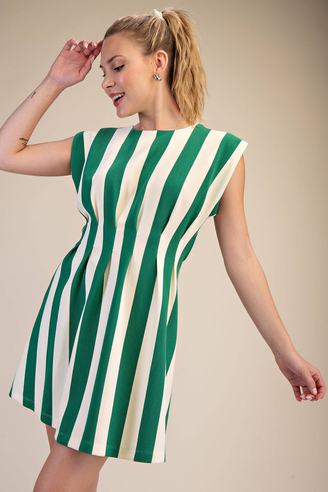 Pinch Me Striped Mini Dress in Green
