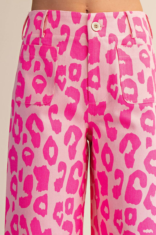 Cropped Leopard Print Pant in Hot Pink