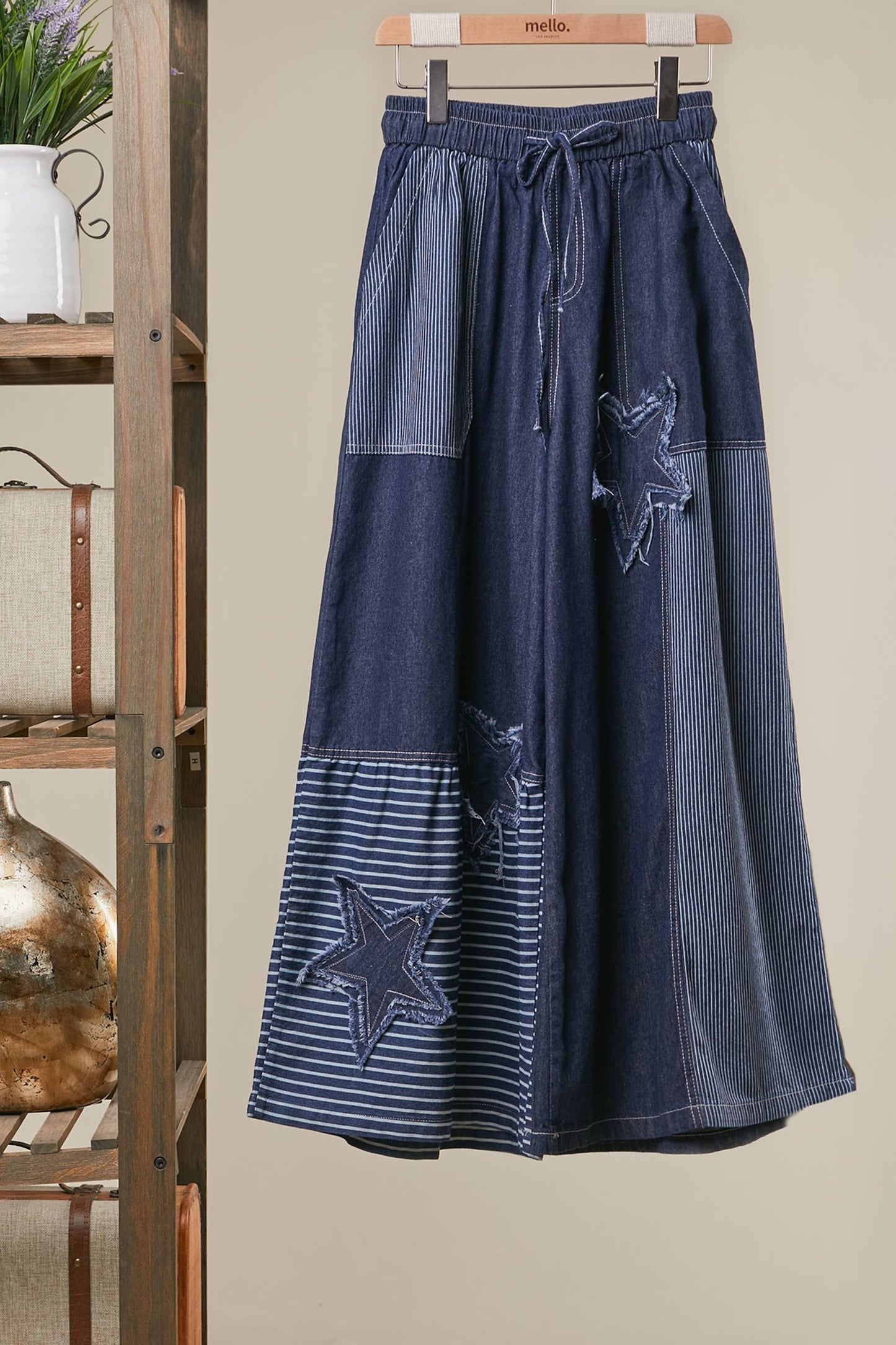 Frayed Star Patch Wide Leg Denim