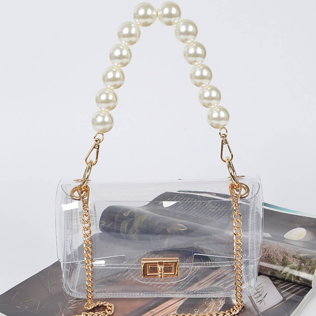 Transparent Cross body Bag With Large Pearl Handle