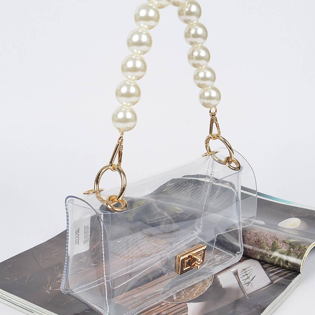 Transparent Cross body Bag With Large Pearl Handle