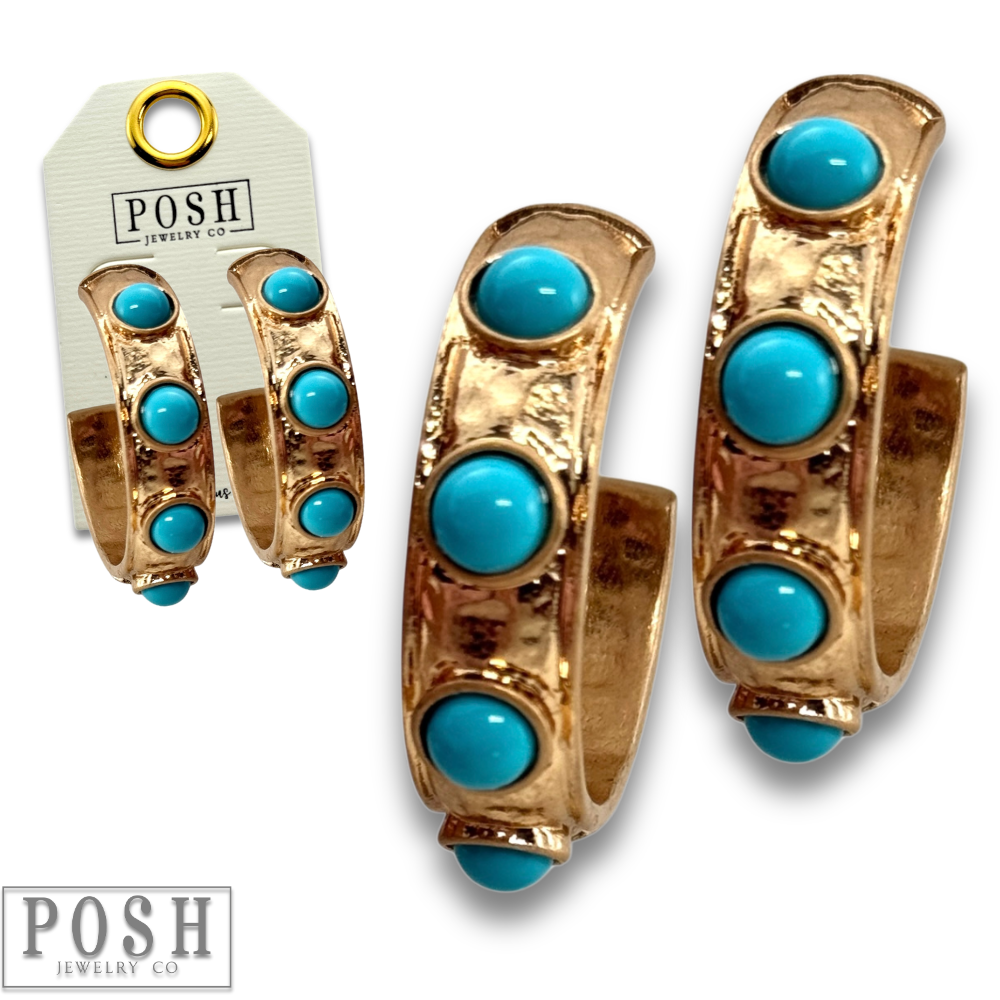 Turquoise bead hoop earring: Gold