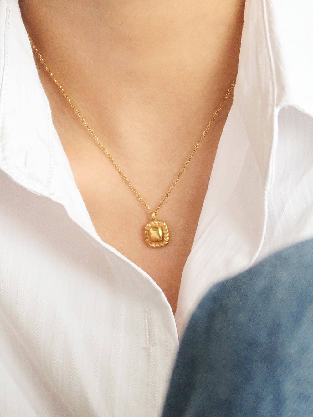 Orla Non-Tarnish Classic Petite Square Necklace: Yellow Gold