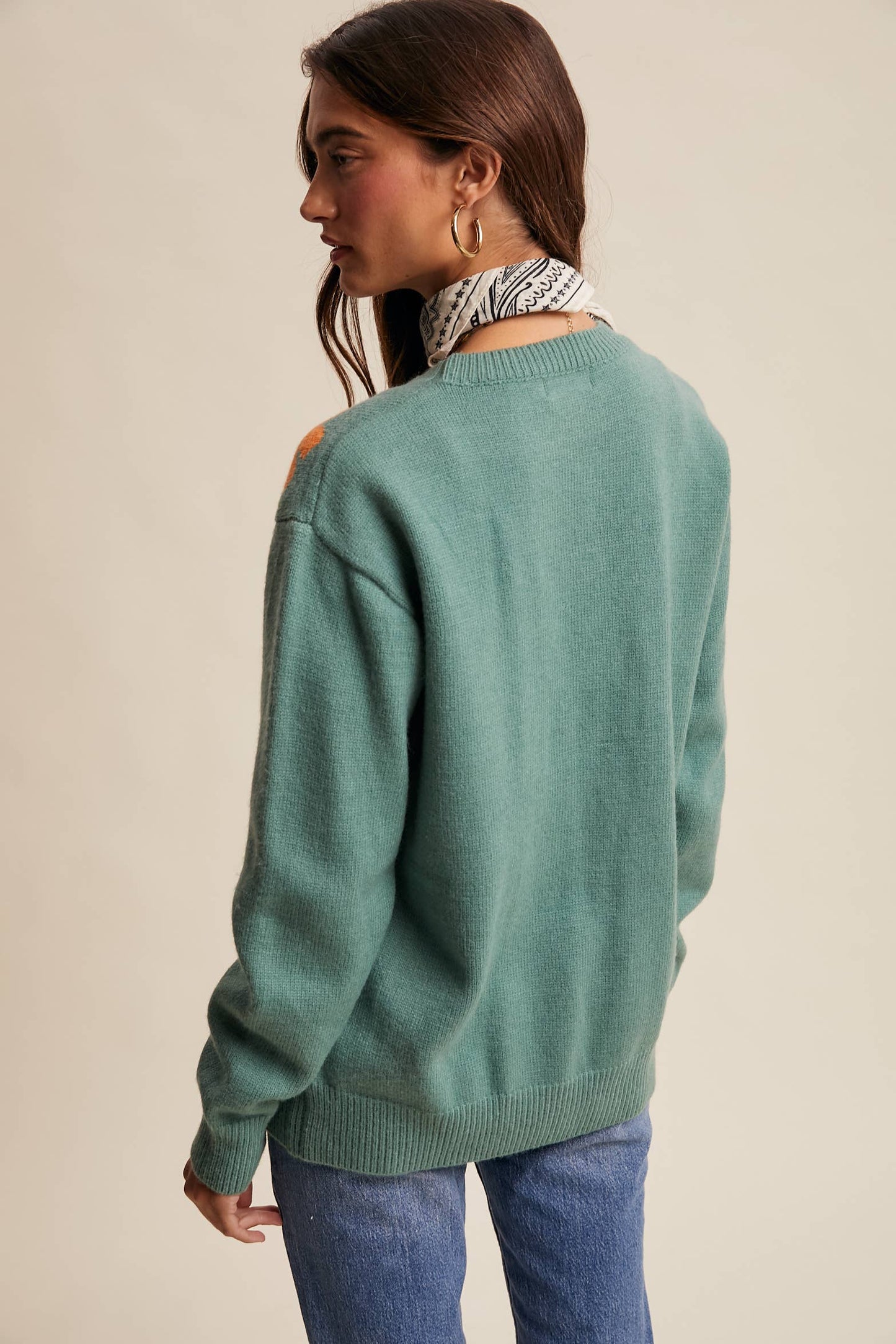 Floral Panel Cable Knit Sweater